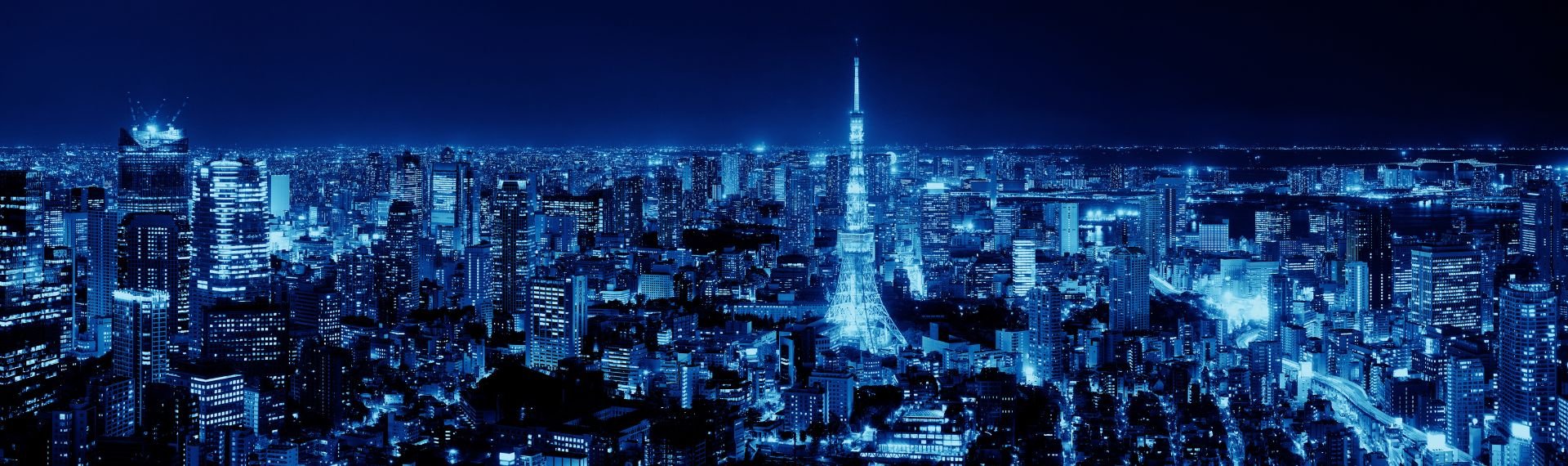 Tokyo Tower and urban skyline rooftop view at night, Japan.