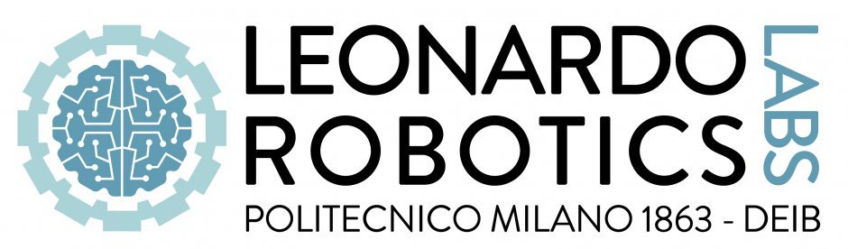 Leonardo Robotics Lab logo of the Polytechnic University of Milan, founded in 1863, featuring a stylized brain icon enclosed by a gear.
