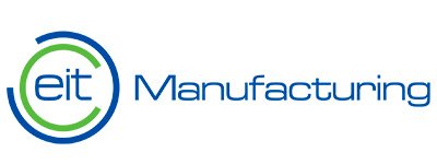 EIT Manufacturing logo featuring the word "eit" inside a blue and green circular shape made of curved lines, with the word "Manufacturing" on the right in modern blue font.