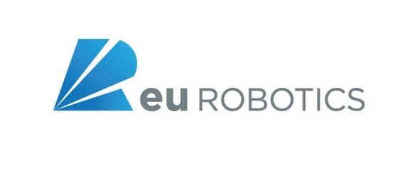 EU Robotics logo featuring a stylized geometric icon in shades of blue, next to the text "eu ROBOTICS" with "eu" in gray and "ROBOTICS" in blue, in modern font.