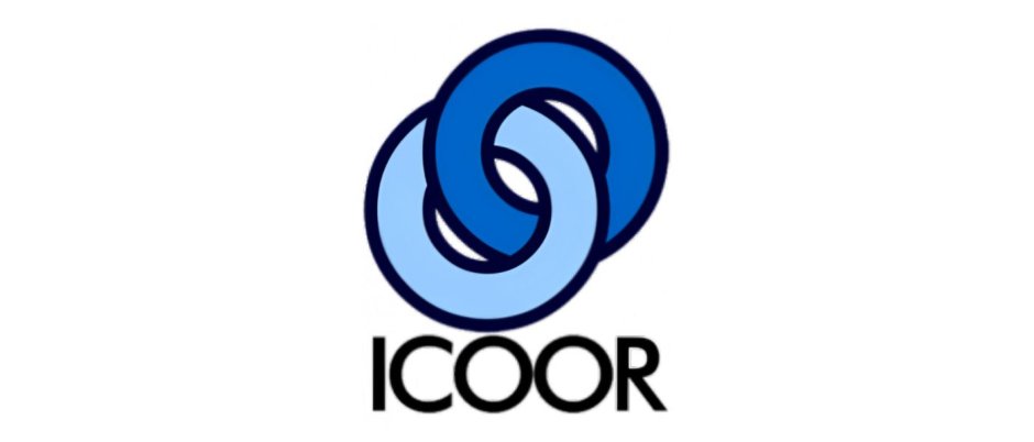 Logo featuring two interconnected rings in shades of blue, with overlapping effect, below the text "ICOOR" in black font.