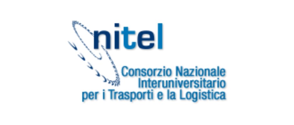 Logo featuring the name "nitel" in blue, with a stylized orbit or elliptical motion icon, and the text: "National Interuniversity Consortium for Transport and Logistics".