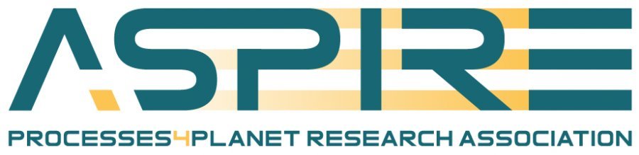 Logo dellassociazione A.SPIRE, con il nome scritto in caratteri grandi, stilizzati con linee orizzontali che rappresentano un processo o una rete, e il sottotesto "Processes 4 Planet Research Association" in caratteri pi piccoli.