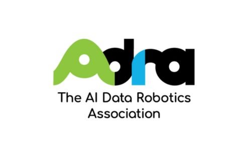 Logo of the AI Data Robotics Association, with the text "adra" in stylized green, blue, and black letters, and the phrase "The AI Data Robotics Association" underneath.